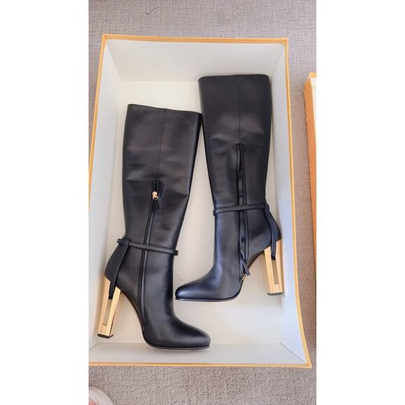 Fendi 105MM Leather Traced Heel Boots 38.5 Nero - Picture 5 of 11